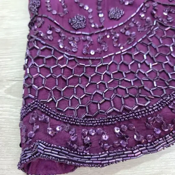 Vintage 90's Purple Beaded Short Sleeve Dress With Shoulder Pads Womens Size 2X - Picture 13 of 16
